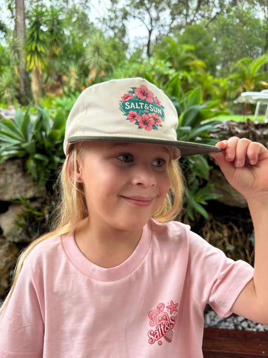 Pink Hibicus Flat Brim Cap