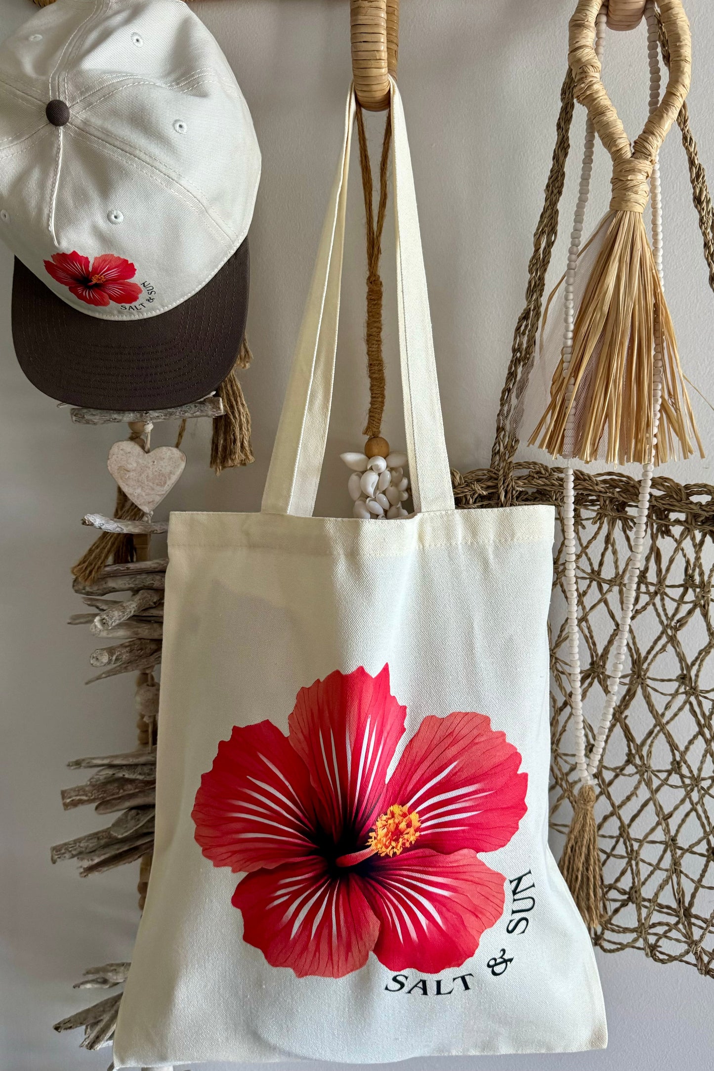 Red Hibiscus Flat Brim Cap