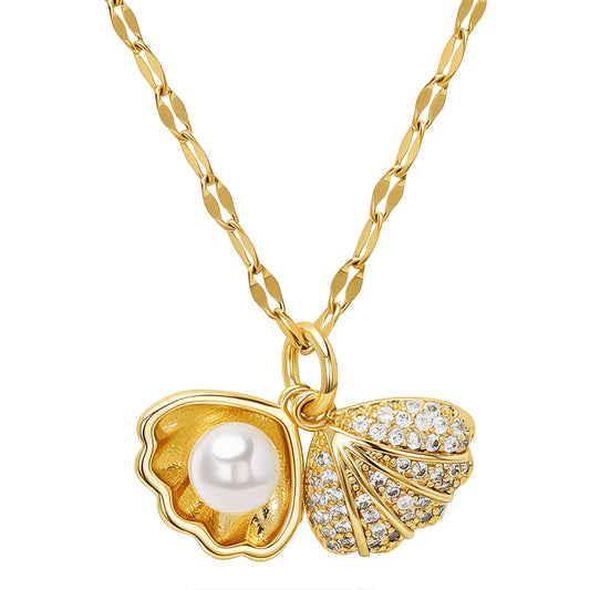 Seashell with Pearl Pendant Necklace