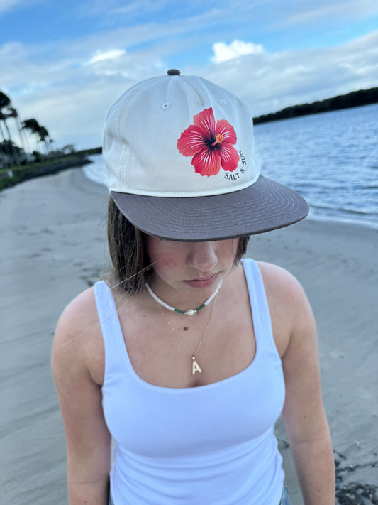 Red Hibiscus Flat Brim Cap