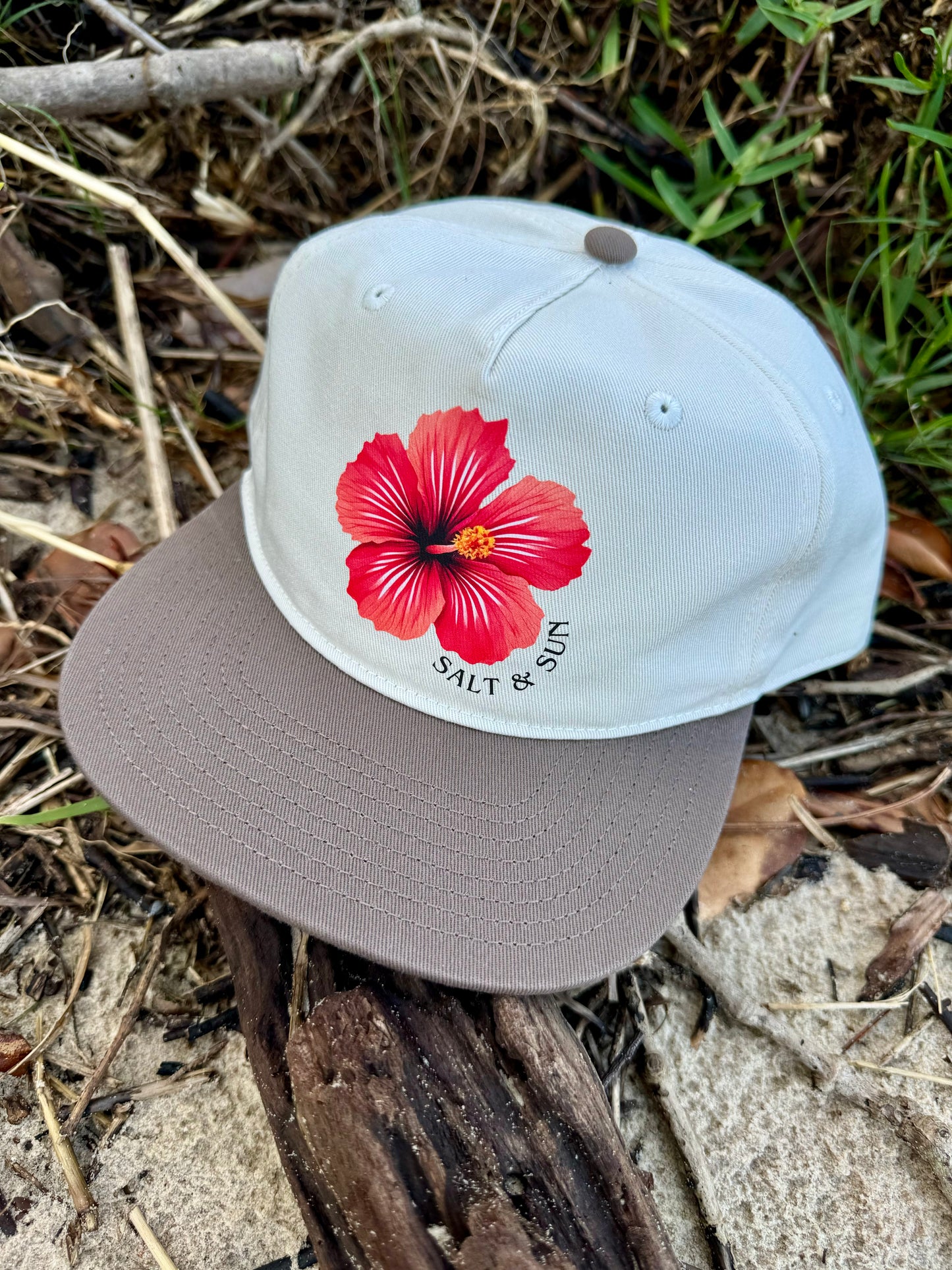 Red Hibiscus Flat Brim Cap