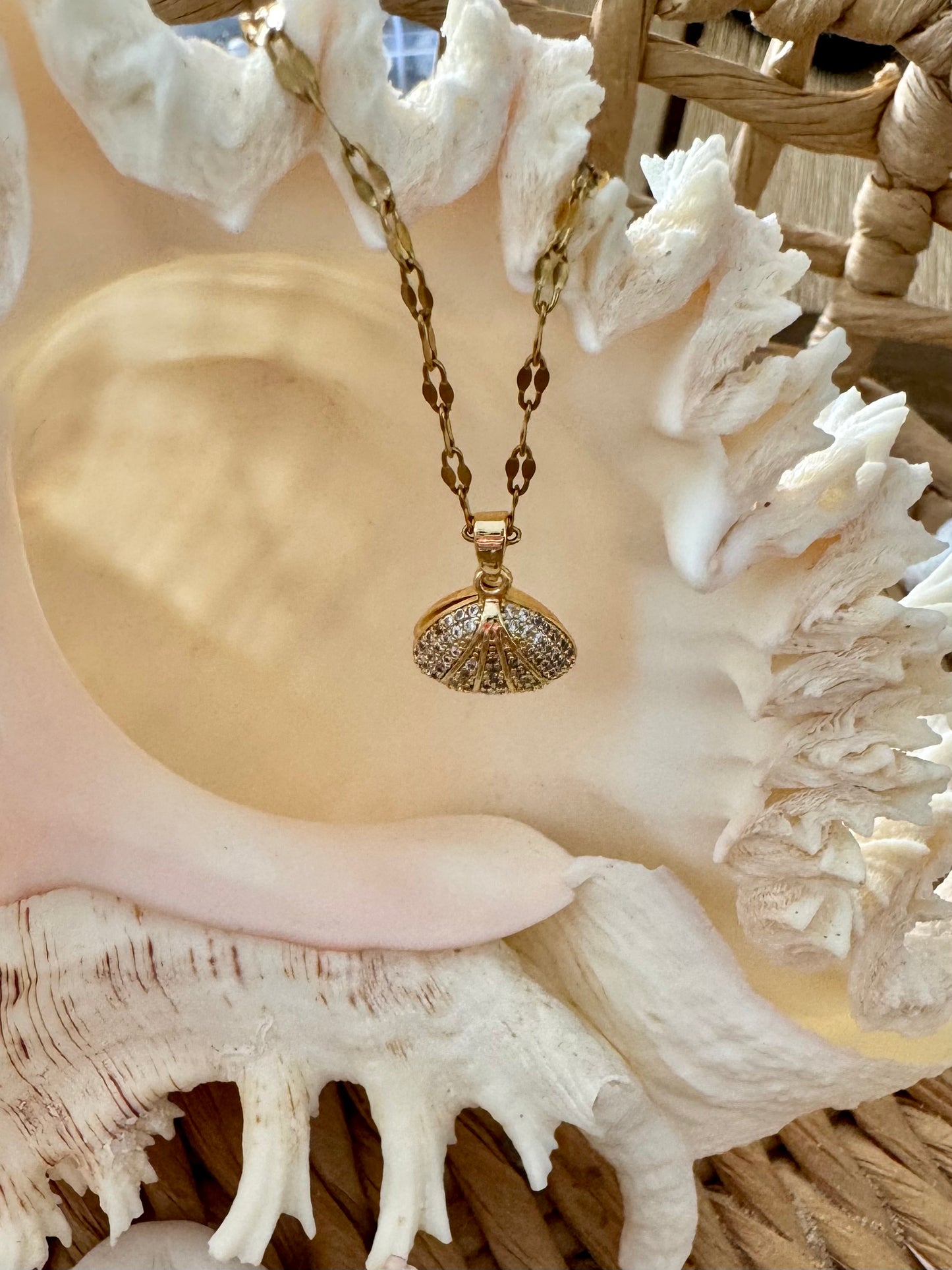 Seashell with Pearl Pendant Necklace