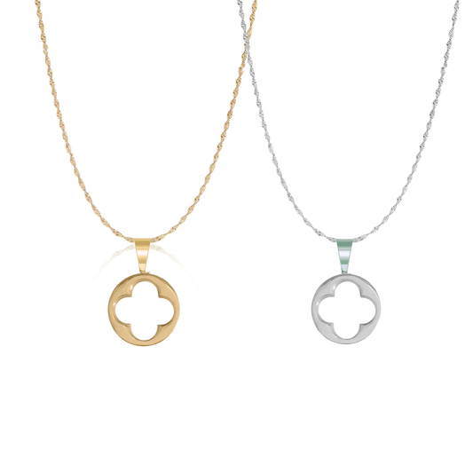 Round Pendant White Clover Necklace