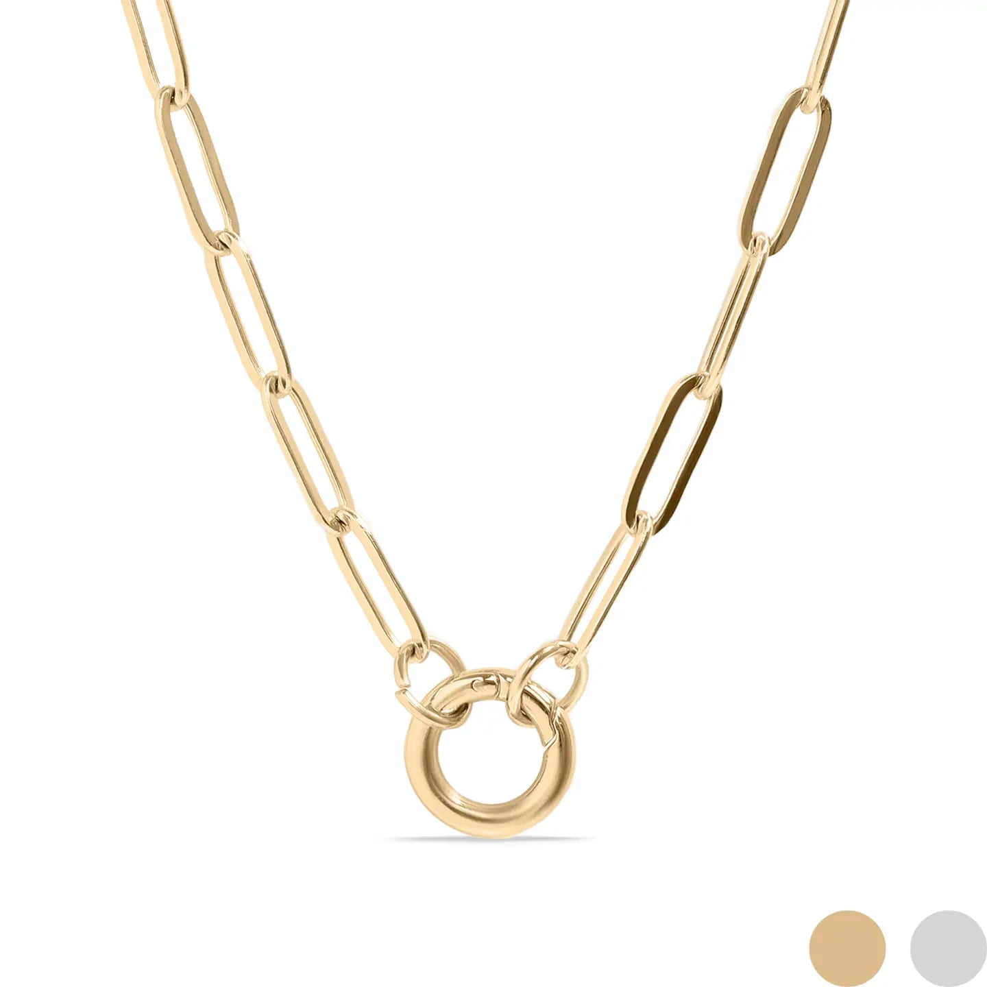 Paperclip Chain Pendant Keeper Necklace- 18k PVD Gold Plated SS