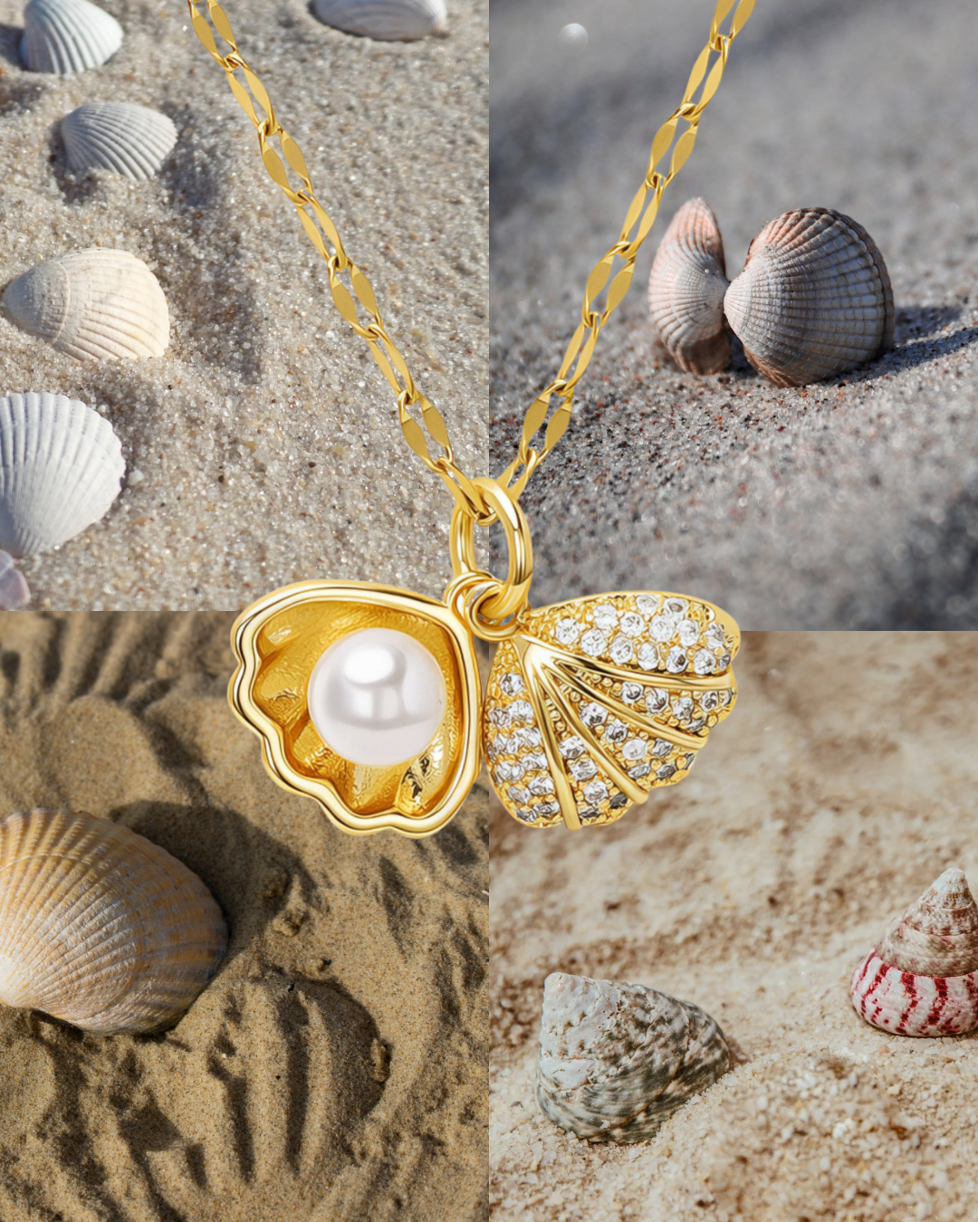 Seashell with Pearl Pendant Necklace