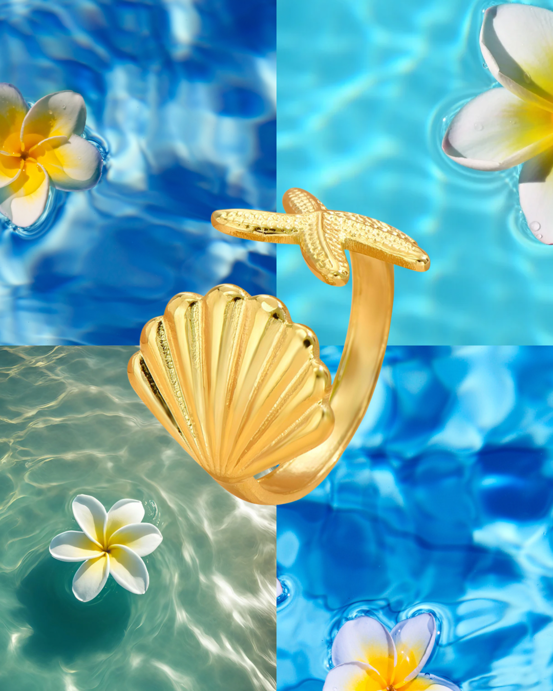 Starfish and Seashell Ring