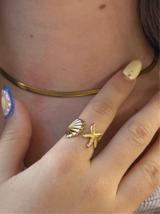 Starfish and Seashell Ring