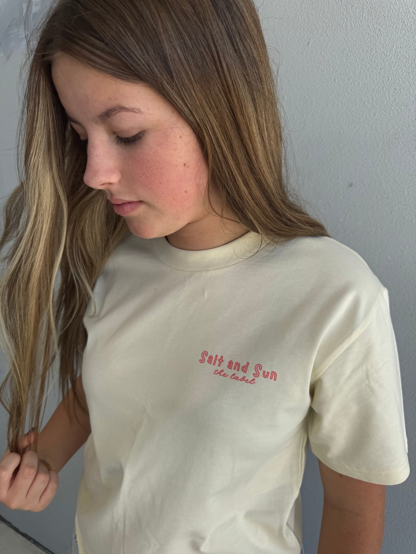 Salt and Sun TL Adult- Peach Hibiscus Tee