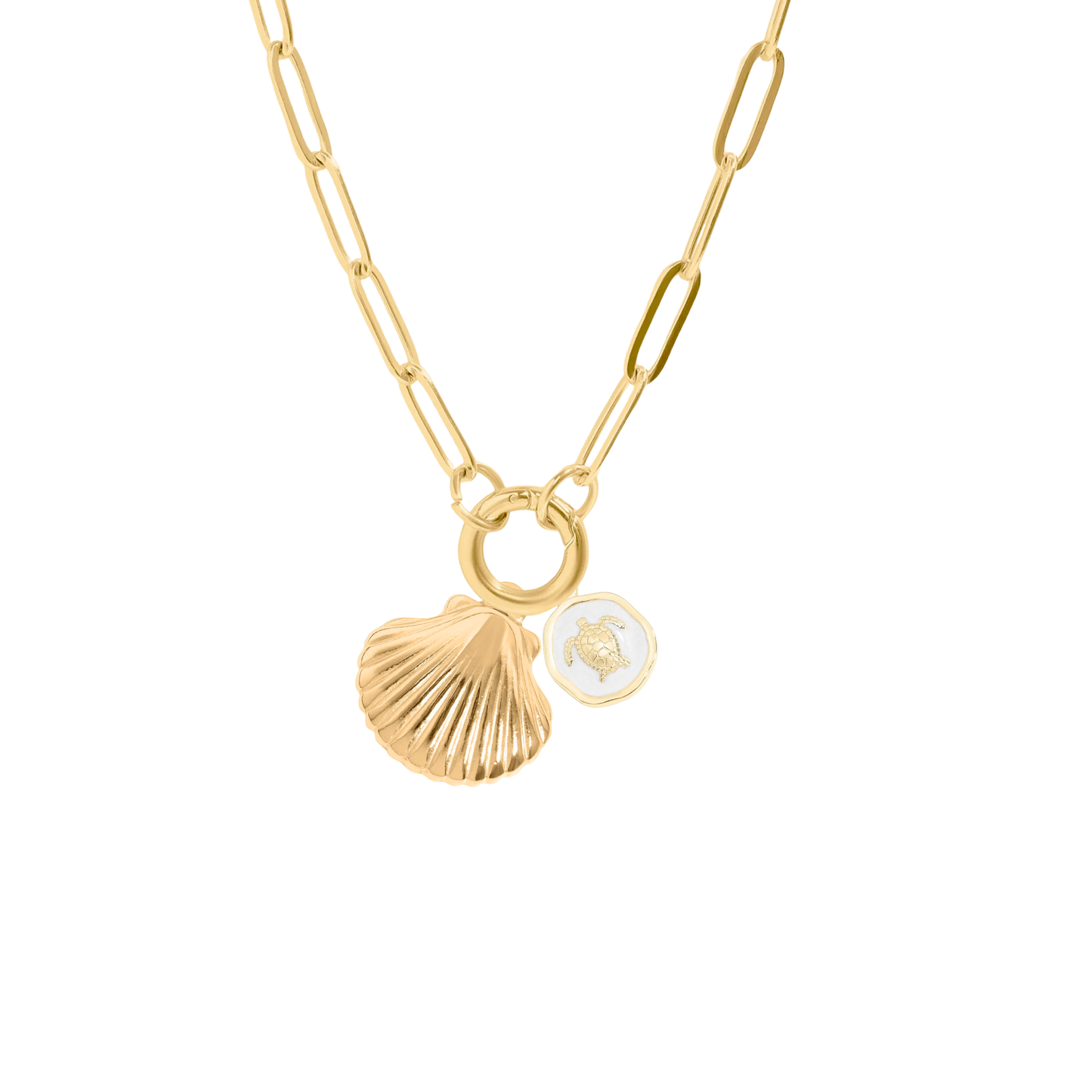 Paperclip Chain Pendant Keeper Necklace- 18k PVD Gold Plated Stainless Steel