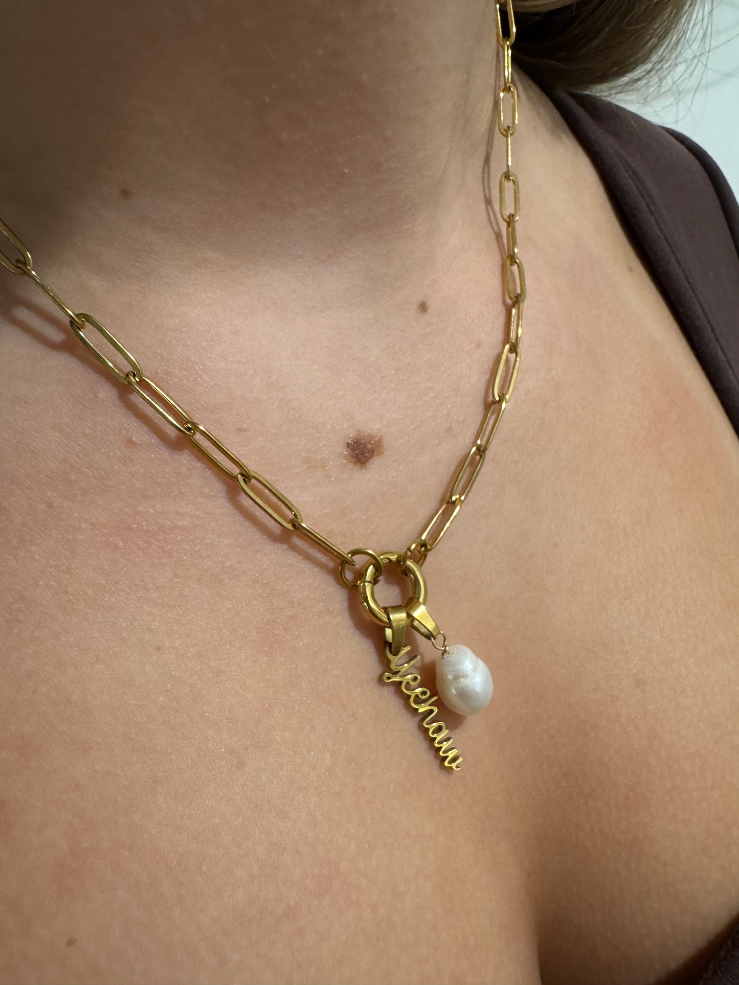 Yeehaw Pearl Paperclip Keeper Pendant Necklace