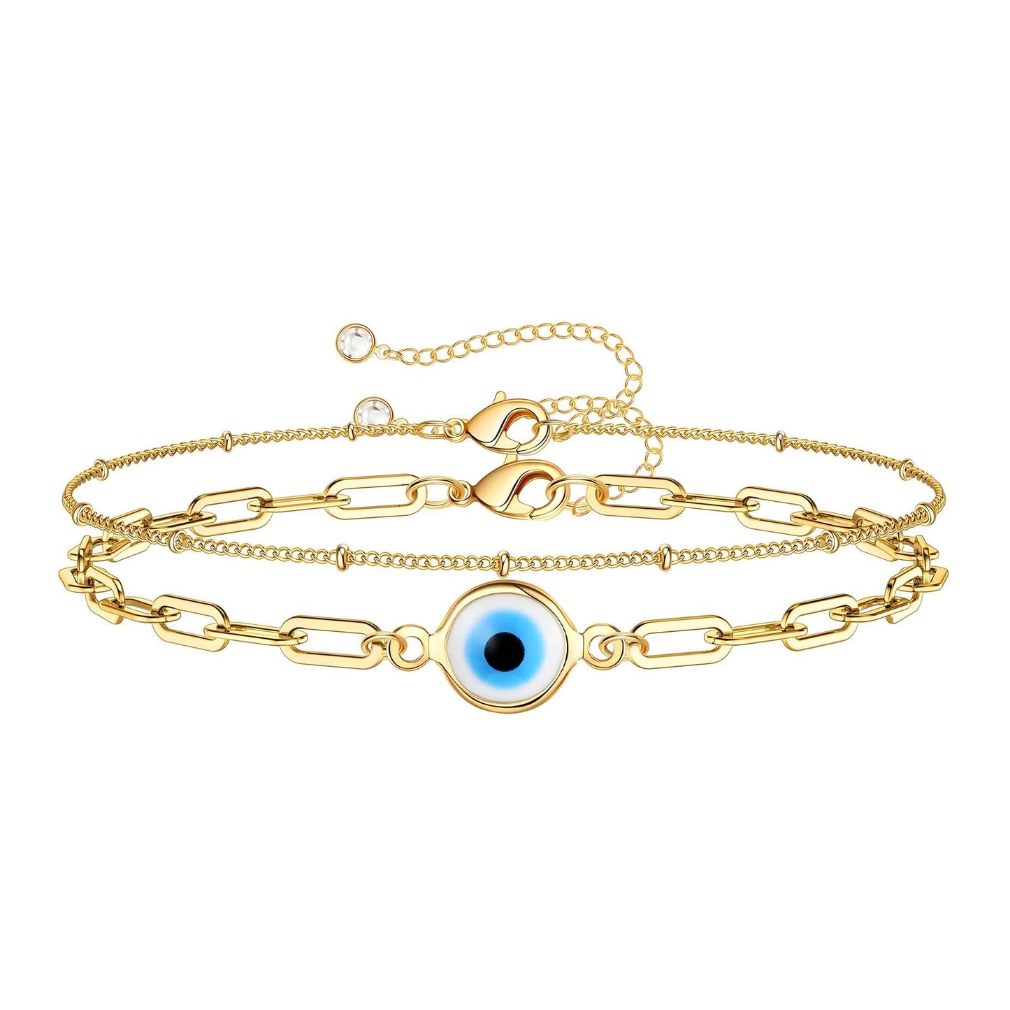 Evil eye paperclip bracelet stack