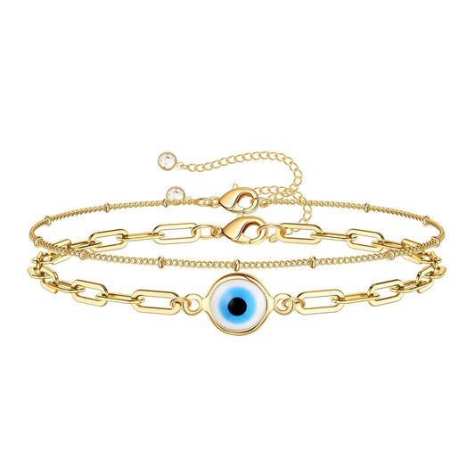 Evil eye paperclip bracelet stack