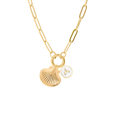 Paperclip Chain Pendant Keeper Necklace- 18k PVD Gold Plated SS