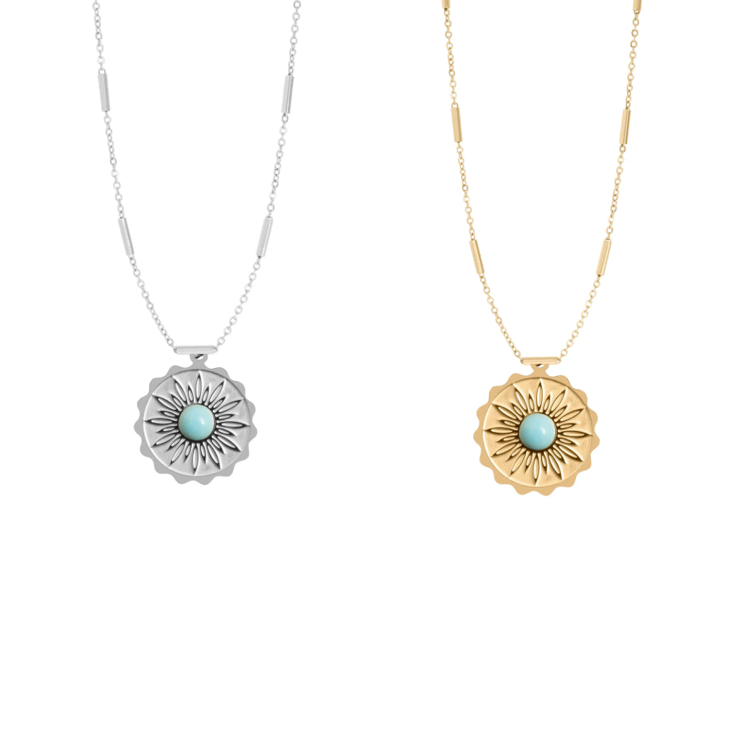 Round Flower with Turquoise Necklace