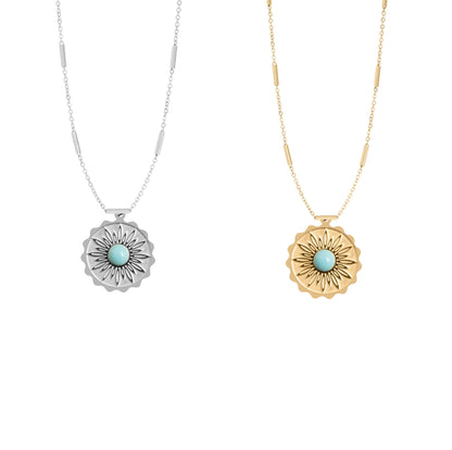 Round Flower with Turquoise Necklace