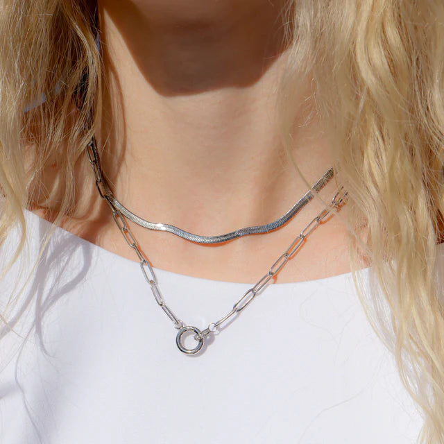 Paperclip Chain Pendant Keeper Necklace- SS