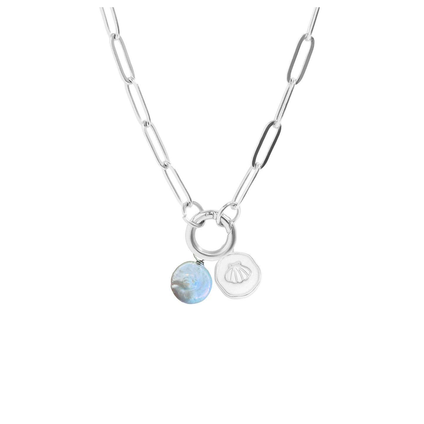 Paperclip Chain Pendant Keeper Necklace- Stainless Steel