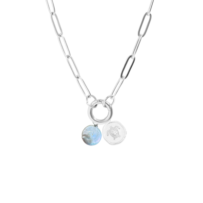 Paperclip Chain Pendant Keeper Necklace- SS