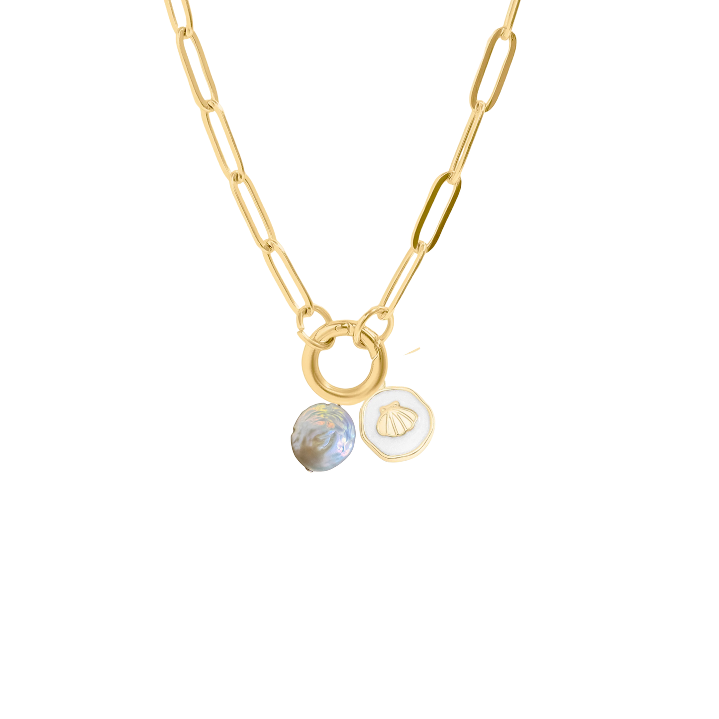 Paperclip Chain Pendant Keeper Necklace- 18k PVD Gold Plated Stainless Steel