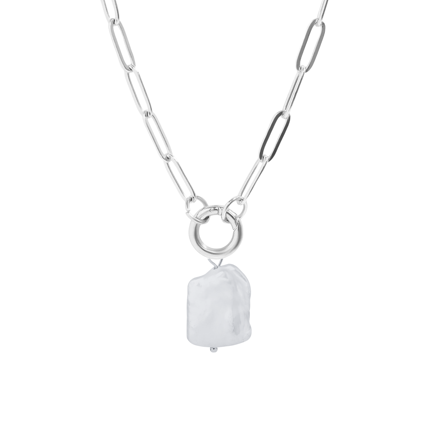 Pearl Paperclip Keeper Pendant Necklace