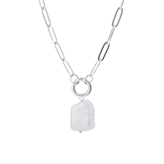 Pearl Paperclip Keeper Pendant Necklace