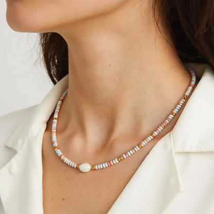 Beaded Stone and Pearl Necklace