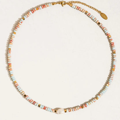 Beaded Stone and Pearl Necklace