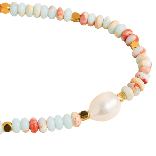Beaded Stone and Pearl Necklace
