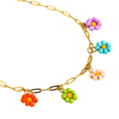 Beaded Daisy Paperclip Necklace