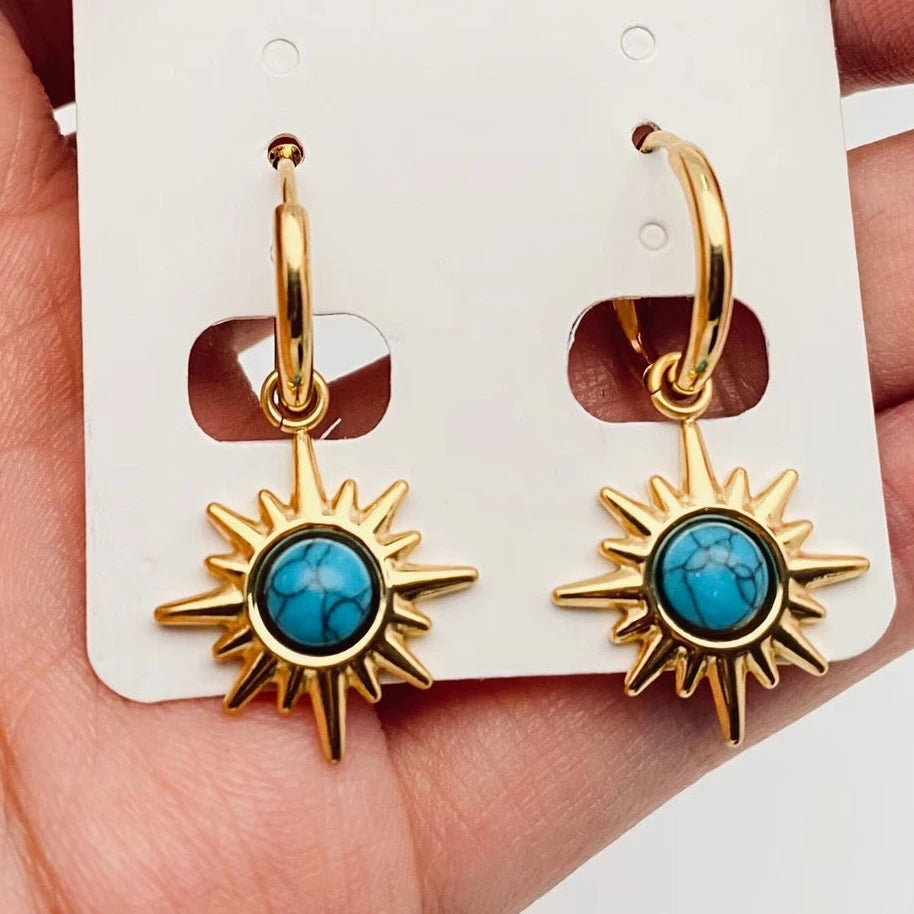 Turquoise Sun Huggies Earrings