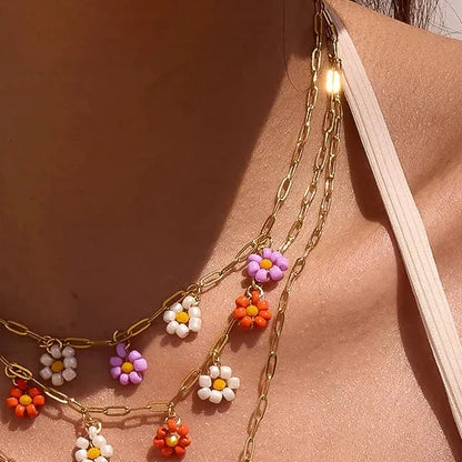 Beaded Daisy Paperclip Necklace