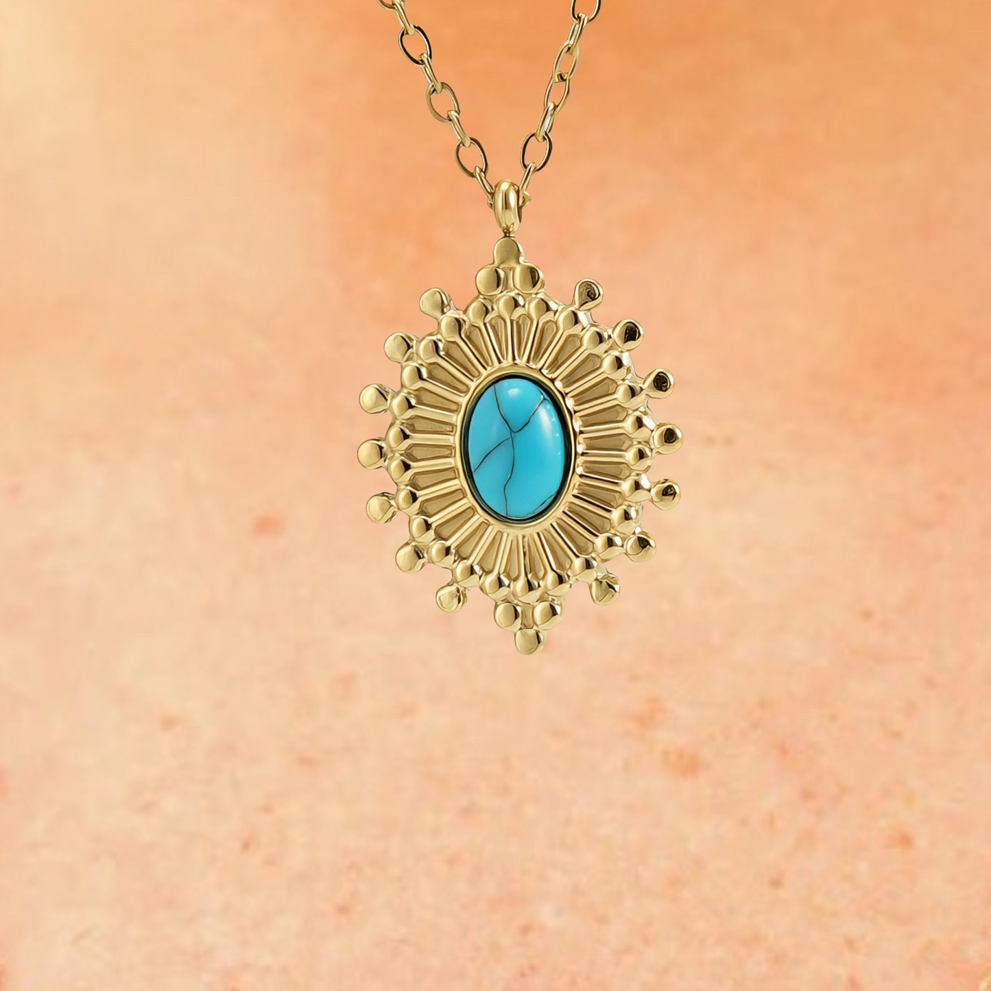 Turquoise Stone Shield Necklace