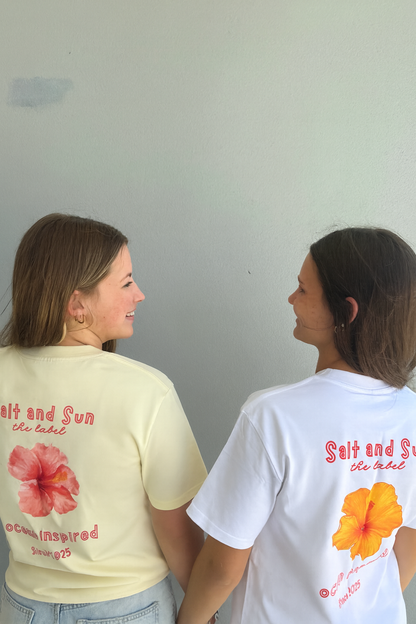 Salt and Sun TL Adult- Peach Hibiscus Tee