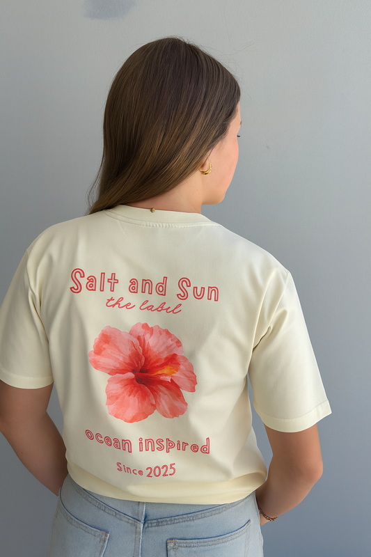 Salt and Sun TL Adult- Peach Hibiscus Tee