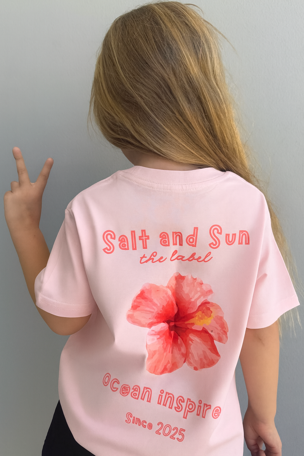 Salt and Sun TL Youth- Peach Hibiscus Tee
