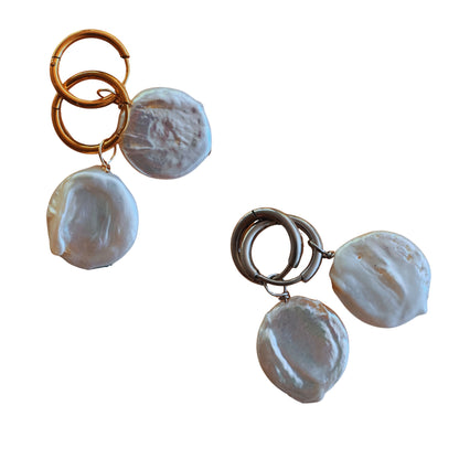 Freshwater Coin Pearl Earrings- Large