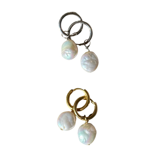 Freshwater Coin Pearl Earrings- Medium