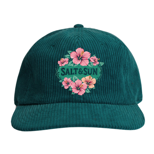 Pink Hibiscus Cord Flat Brim Cap